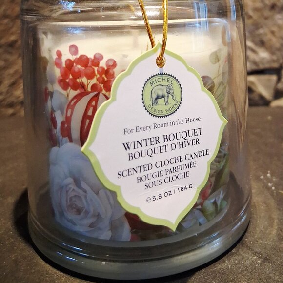 Michel Designs Works glass candle cloche Winter Bouquet - Picture 2 of 8